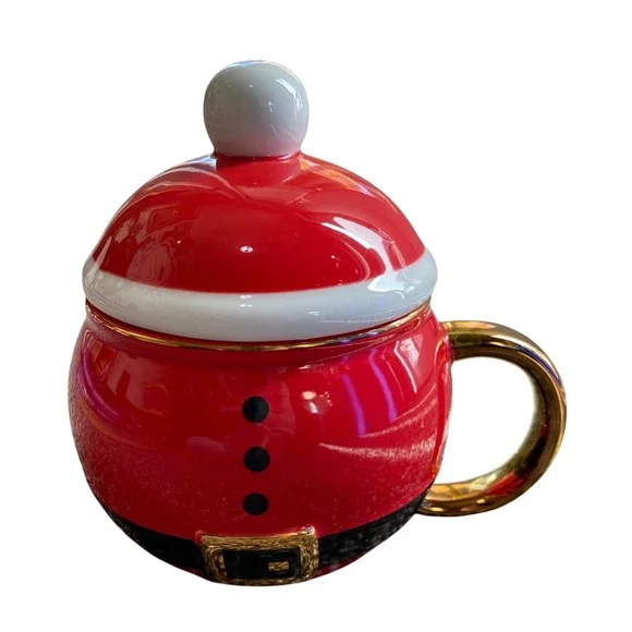 Krispy Kreme Santa Mug With Lid Gold Handle Christmas Holiday Festive Drinkware - Picture 2 of 6